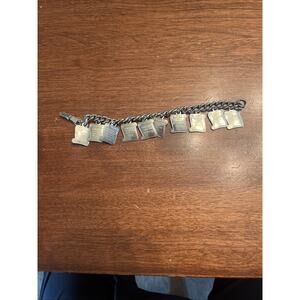 Vintage 1970s Silver Tone TEN COMMANDMENTS 7 Christian Bible Charm Bracelet